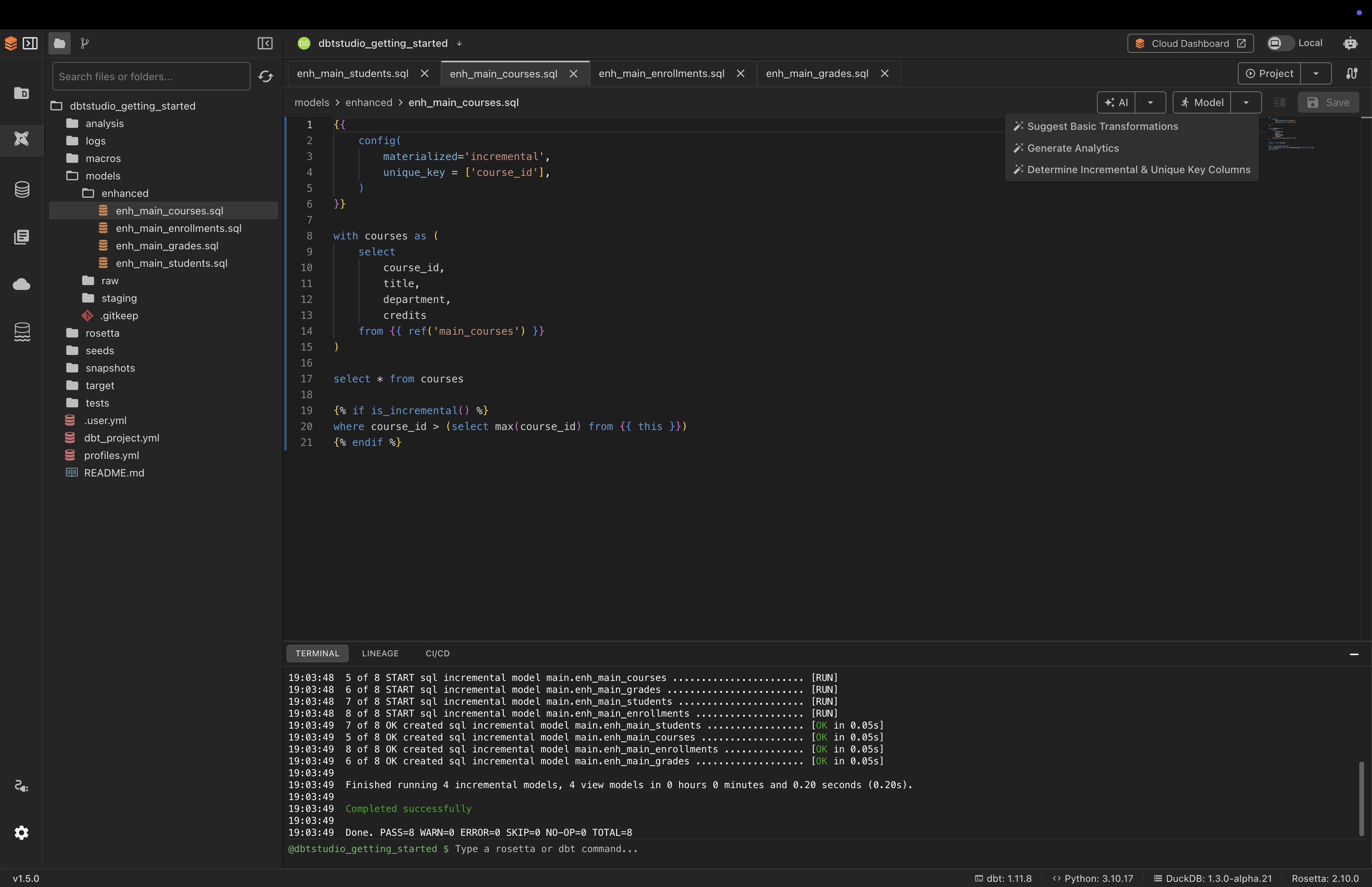 AI button dropdown