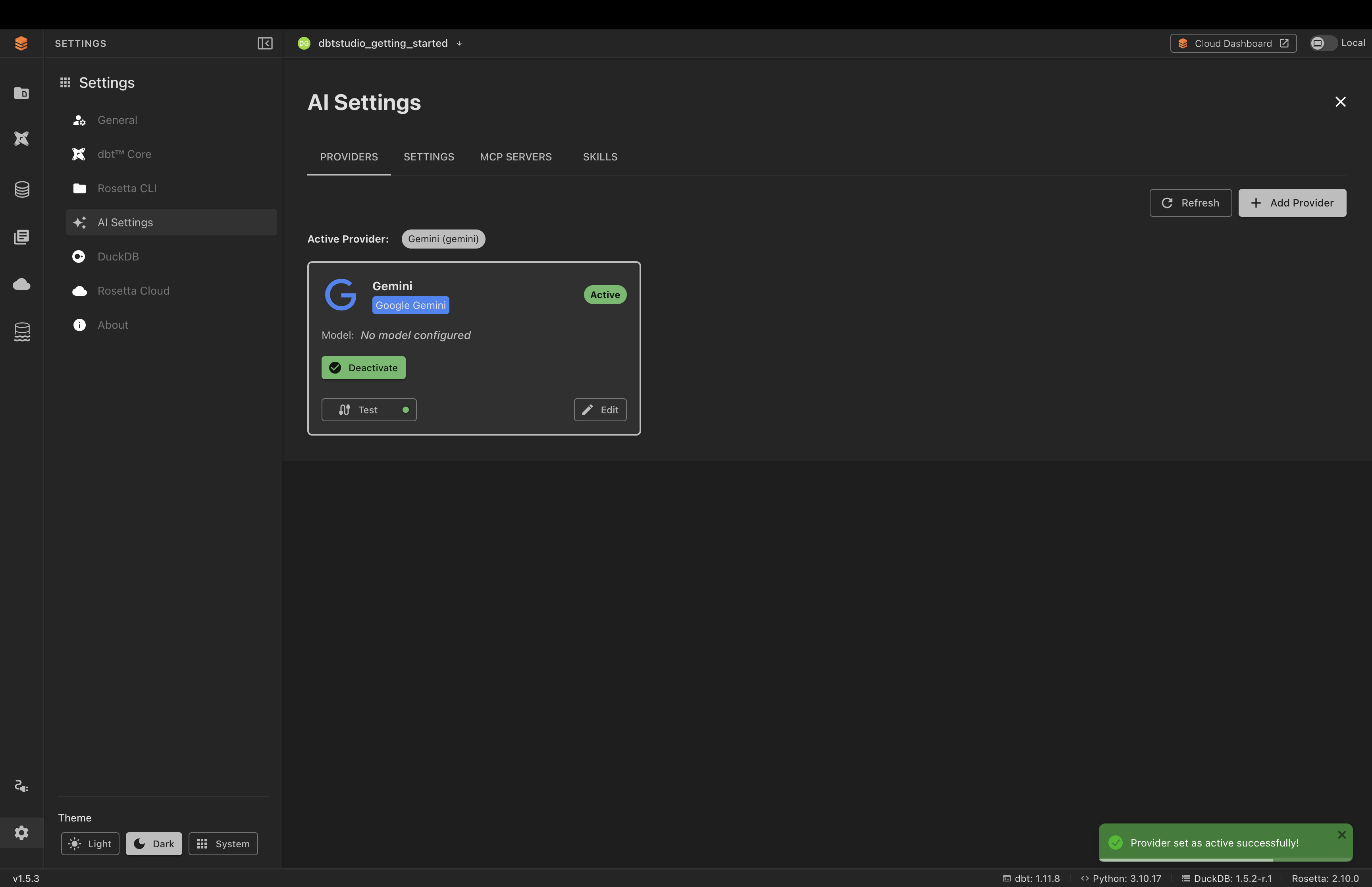 AI provider active