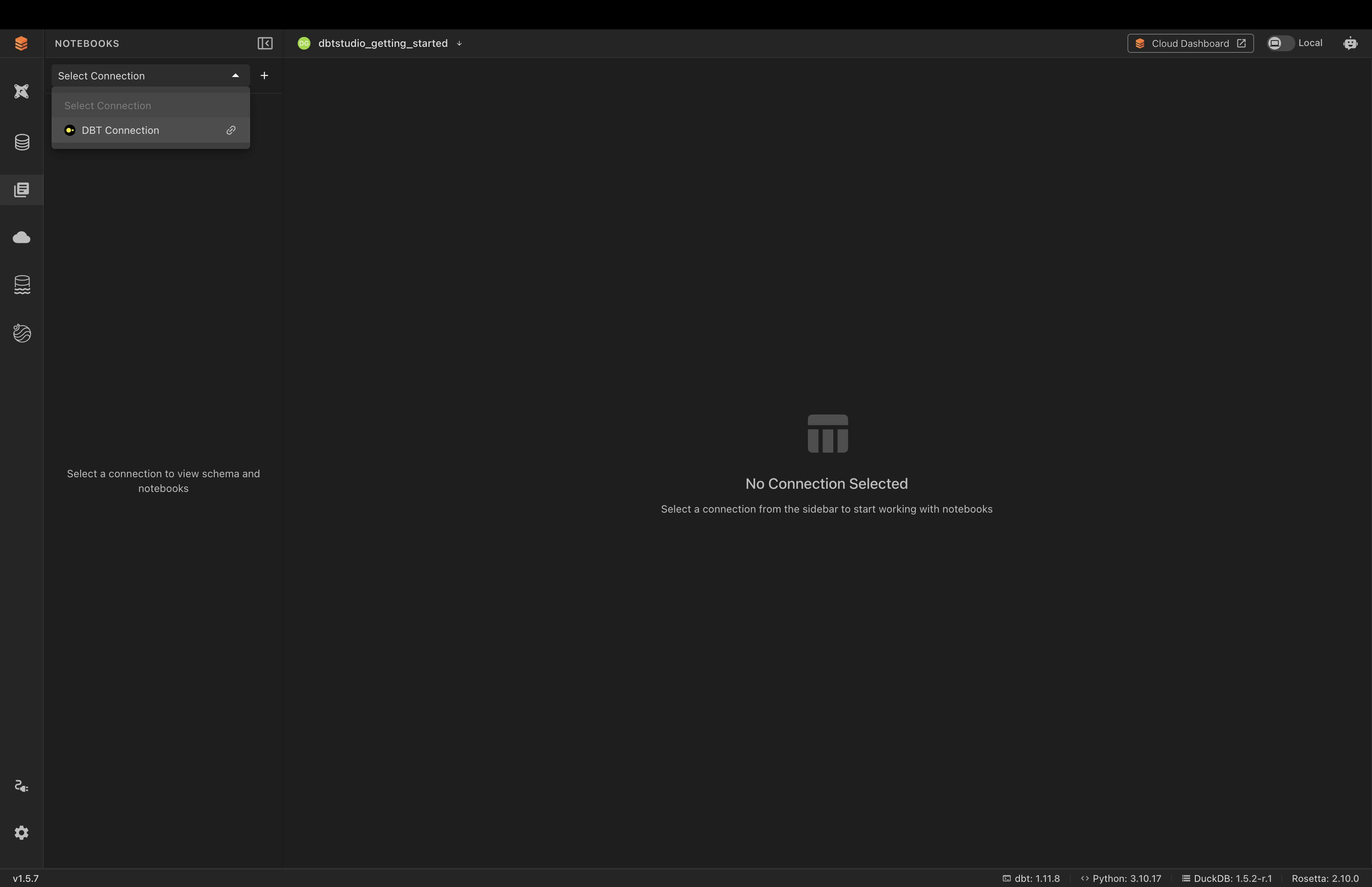 Notebooks — no connection selected