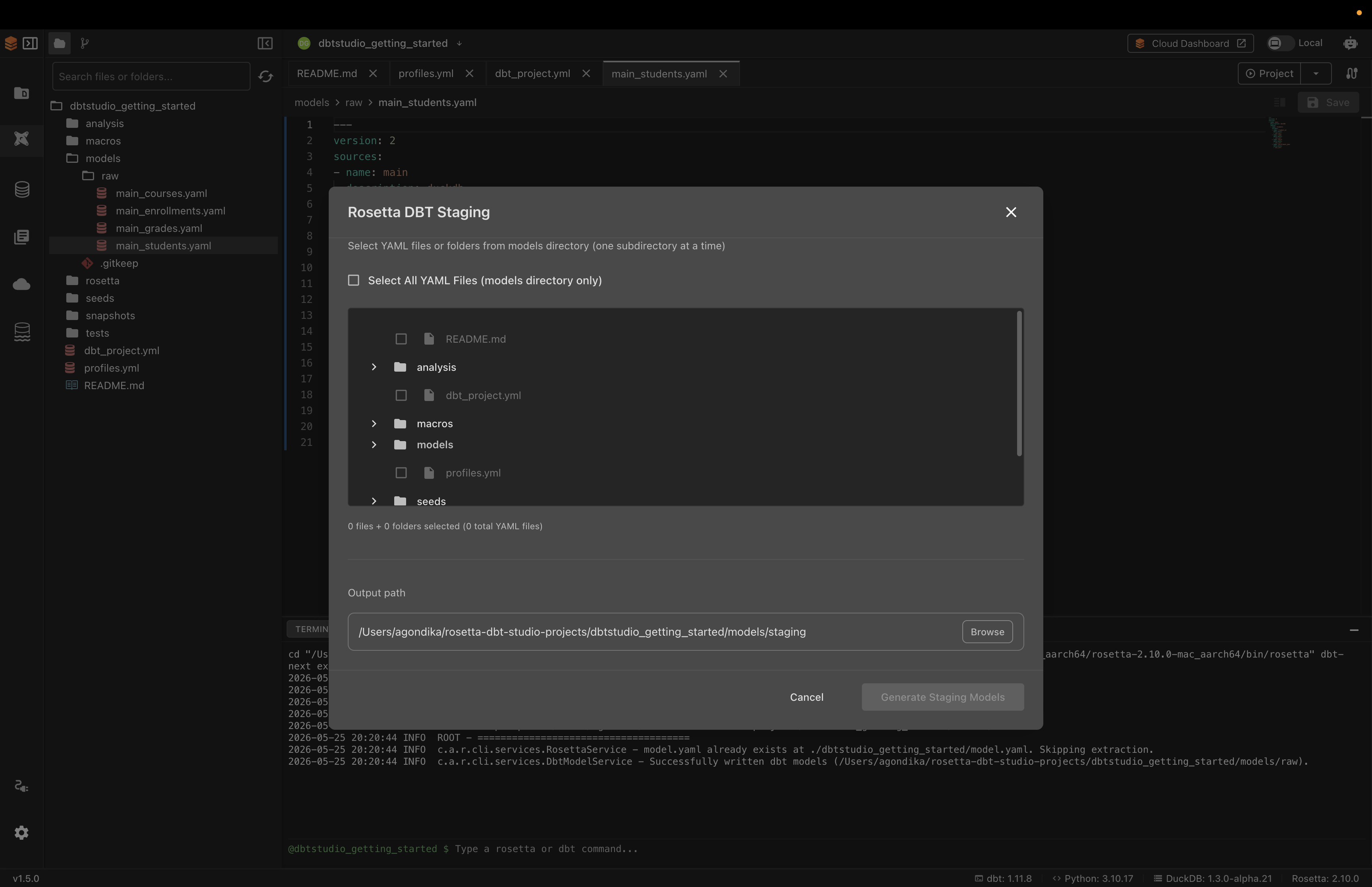 Staging Layer dialog